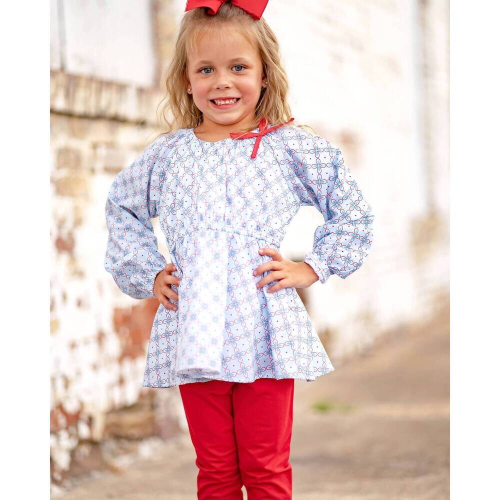 NEW THE YELLOW LAMB girl's gabby gathered neck tunic in gloria geometric